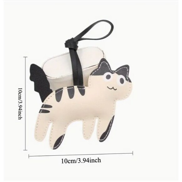 Pleather Gray Black Striped CAT Keyring Keychain Key Ring KITTY - Picture 4 of 6